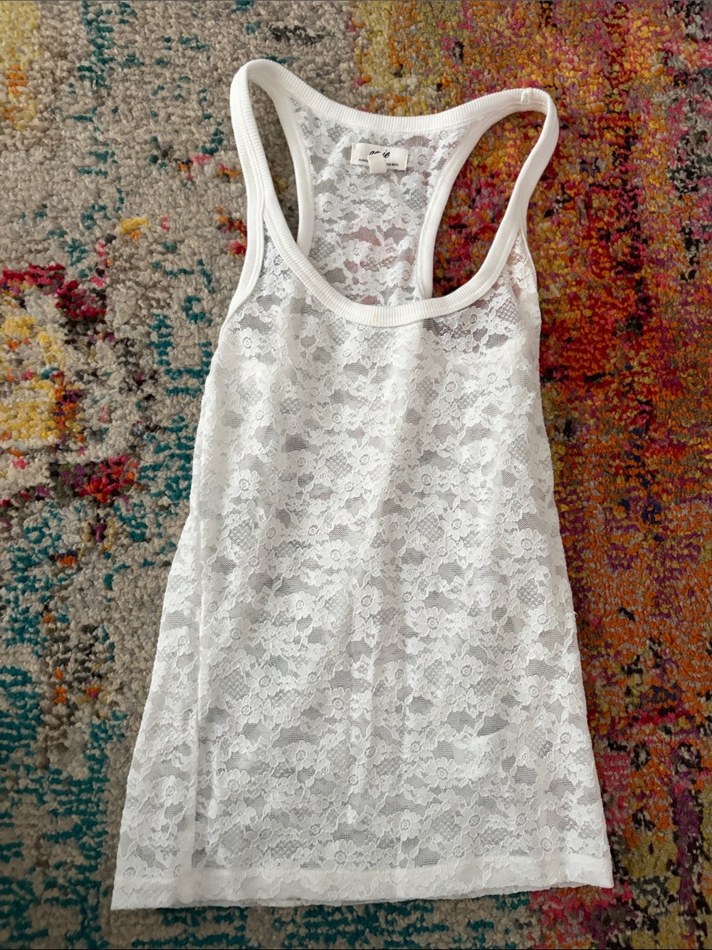 aerie White Floral Lace Racerback Tank